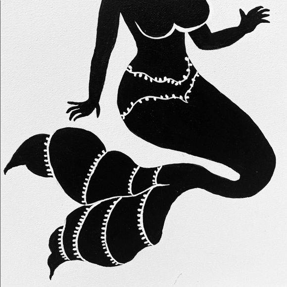 Mermaid hand crafted black silhouette acrylic painting 11X14” wall Art craft - Picture 3 of 7